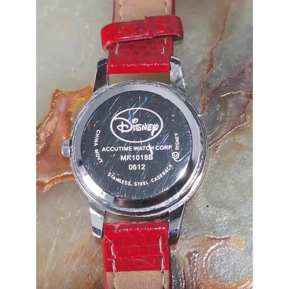 Disney Mickey Mouse Red Strap Quartz Watch MK1018B Accutime Runs Great!